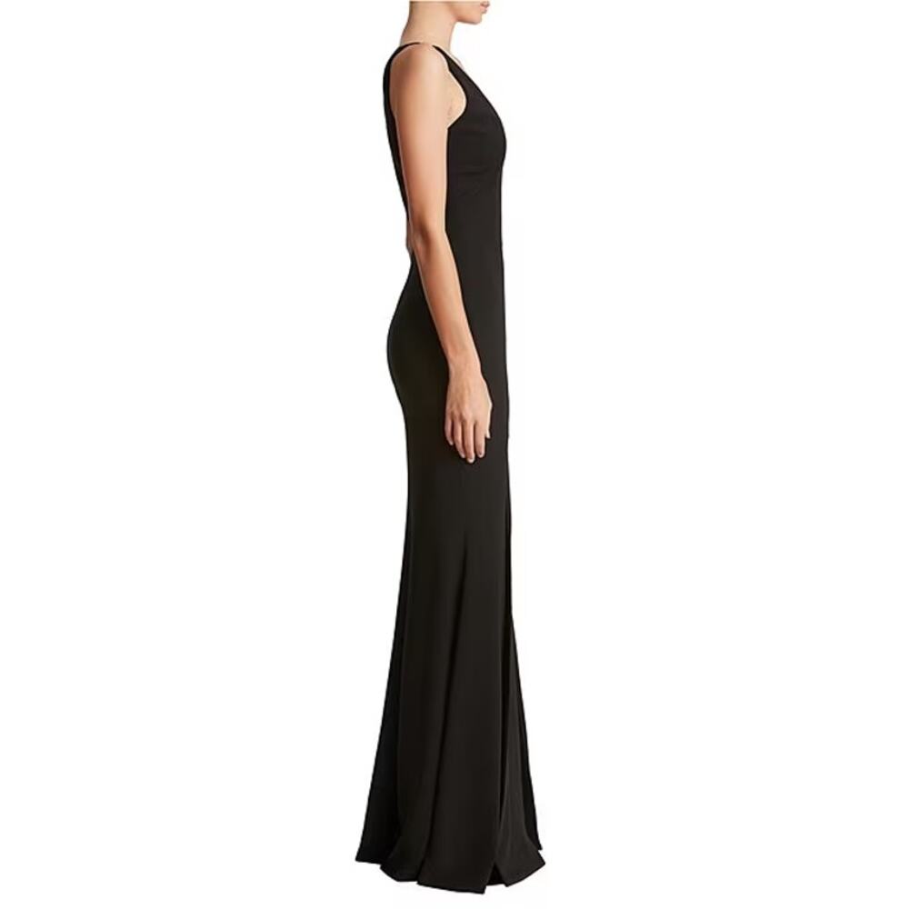 Dress The Population Iris Crepe Plunge V-Neck High Slit Sleeveless Gown Black 6 - Picture 2 of 12